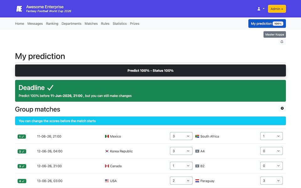 Prognosespiel‑Bildschirm